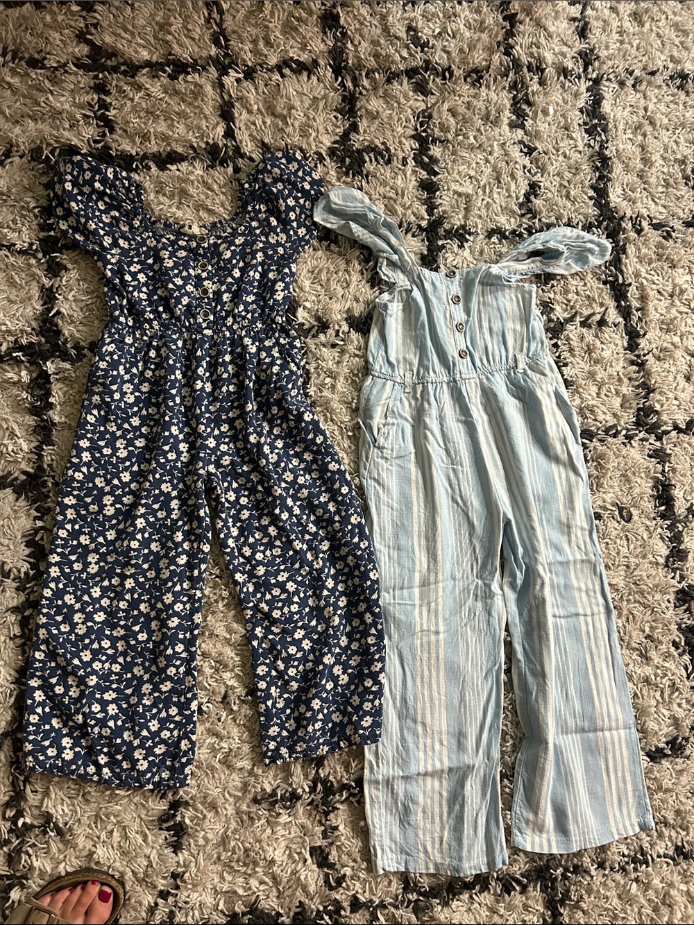Jessica Simpson Navy Floral and Light Blue Striped Girls' Jumpsuit Set
